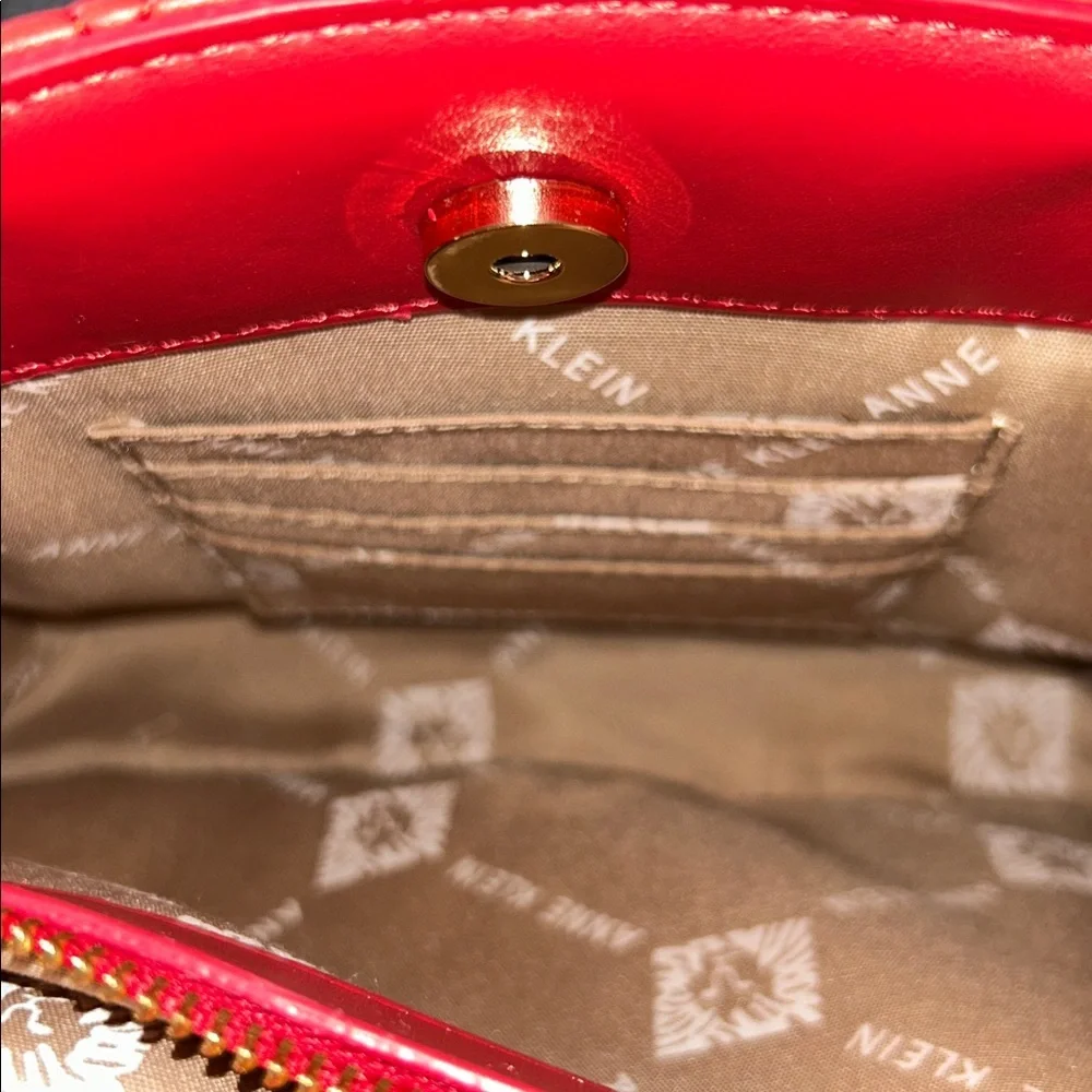 Anne Klein Red Quilted Handbag with Scarf Accent and unknown credit card holder